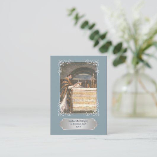 Blue Eucharistic Miracle Communion Prayer Card 名刺 (スタンド正面)
