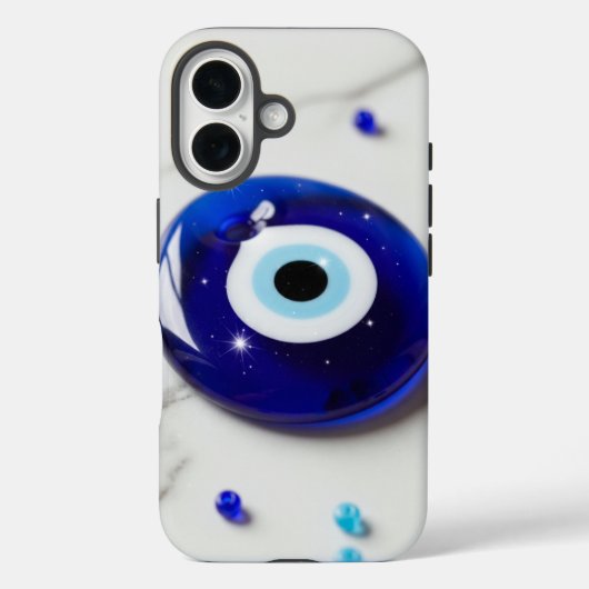 Blue Evil Eye Amulet on White Marble Surface Case-Mate iPhoneケース (裏面)