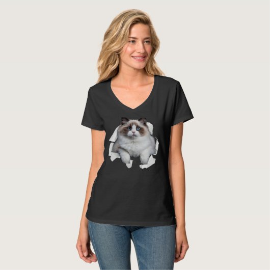Blue eye Kitten Torn Cloth Himalayan Birman Ragdol Tシャツ (正面フル)