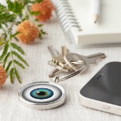Blue Eyeball Cool Weird Eye Premium Round Keychain キーホルダー (側面)