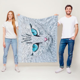 Blue Eyed Fluffy Cat フリースブランケット