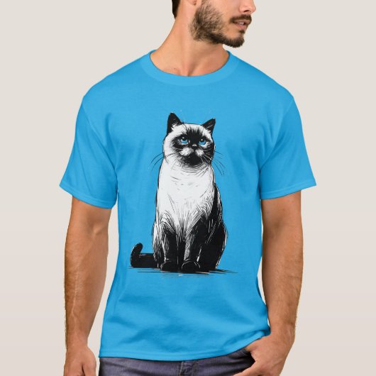 Blue-Eyed Gaze - Siamese Cat Tシャツ (正面)