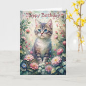 Blue Eyed kitten カード (黄色い花)