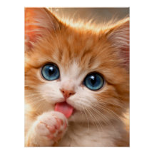 Blue-Eyed Paw licking Kitten