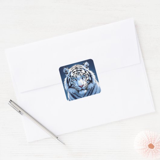 Blue eyed White Tiger スクエアシール (封筒)