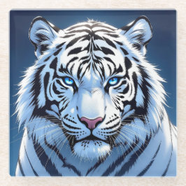 Blue eyed White Tiger Ai Art ガラスコースター