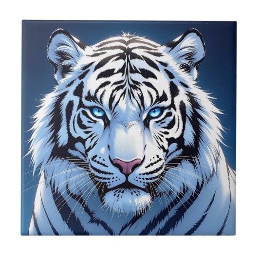 Blue eyed White Tiger Ai Art タイル (正面)