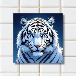 Blue eyed White Tiger Ai Art タイル