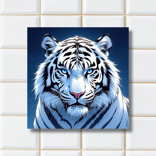 Blue eyed White Tiger Ai Art タイル