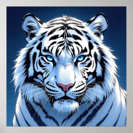 Blue eyed White Tiger Ai Art ポスター