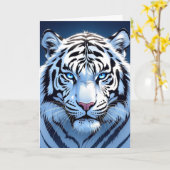 Blue eyed White Tiger Birthday  カード (黄色い花)