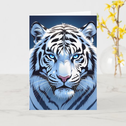 Blue eyed White Tiger Birthday  カード (黄色い花)