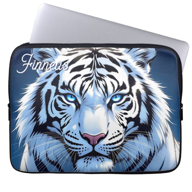 Blue eyed White Tiger Personalized ラップトップスリーブ (正面)