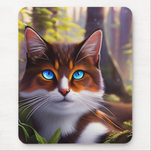 Blue Eyes Cat in the4 Forest マウスパッド