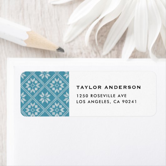 Blue Fair Isle Sweater Knit Pattern Christmas ラベル (インサイチュ)