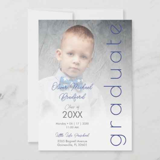 Blue Fancy Vellum Overlay Effect Photo Graduate 招待状 (正面)