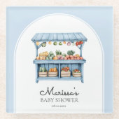 Blue Farmers Market Baby Boy Shower ガラスコースター (正面)