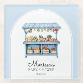 Blue Farmers Market Baby Boy Shower ガラスコースター