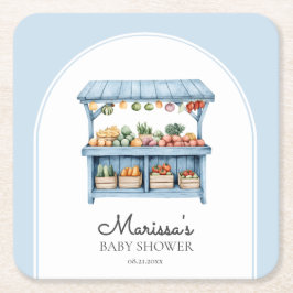 Blue Farmers Market Baby Shower スクエアペーパーコースター