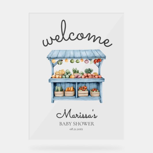 Blue Farmers Market Baby Shower Welcome アクリルサイン (正面)