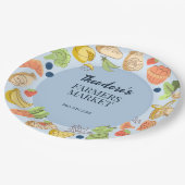 Blue Farmers Market Birthday Fruit & Vegetables ペーパープレート (アングル)