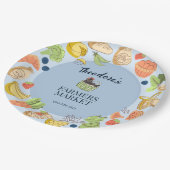 Blue Farmers Market Birthday Fruit & Vegetables ペーパープレート (アングル)