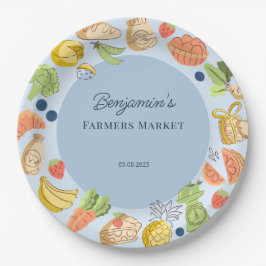 Blue Farmers Market Farm Fresh Birthday ペーパープレート