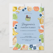 Blue Farmers Market Organic Farm Fresh Birthday 招待状 (正面)