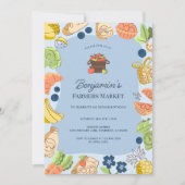 Blue Farmers Market Organic Farm Fresh Birthday 招待状 (正面)