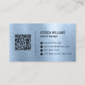 Blue Faux Brushed Metal Professional QR Code 名刺 (裏面)