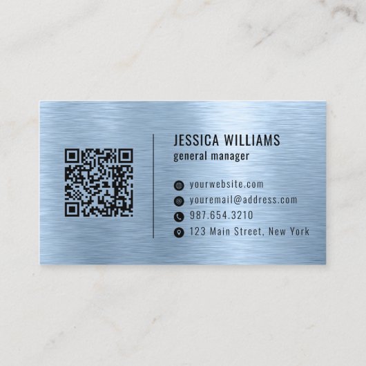 Blue Faux Brushed Metal Professional QR Code 名刺 (裏面)