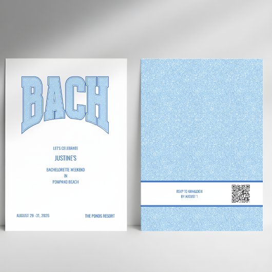 Blue Faux Glitter BACH Bachelorette Party  招待状