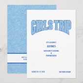 Blue Faux Glitter GIRLS TRIP Bachelorette Party  招待状 (正面/裏面)