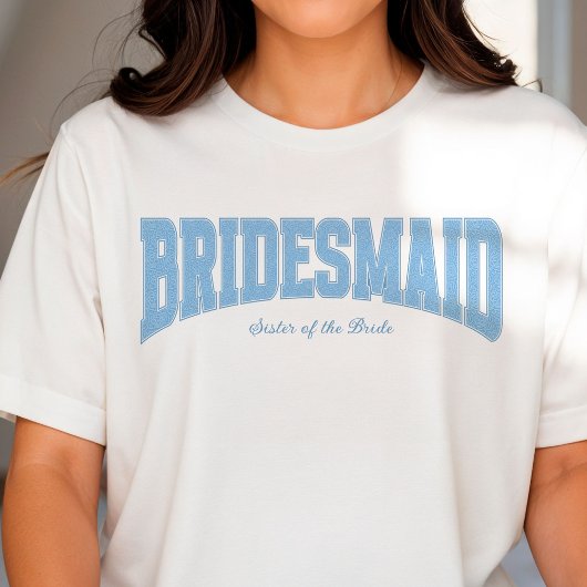 Blue Faux Lace BRIDESMAID Bachelorette Tシャツ