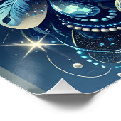 Blue Feather Masquerade Mask Illustration ポスター (コーナー)