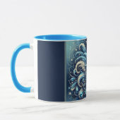 Blue Feather Masquerade Mask Illustration マグカップ (左)