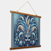 Blue Feather Masquerade Mask Illustration 吊り下げ型タペストリー (傾斜あり)