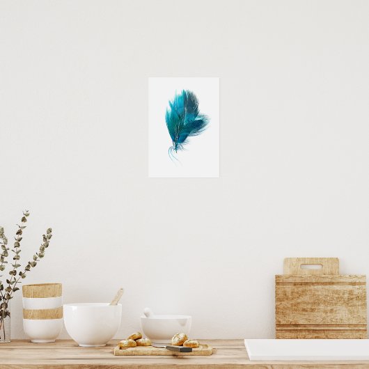 Blue feather watercolor poster ポスター (キッチン)