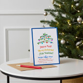 Blue Festive Multilingual Merry Christmas and Tree シーズンカード