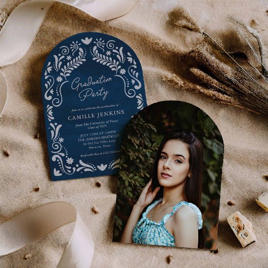 Blue Fiesta Graduation Photo Arch Invitation 招待状