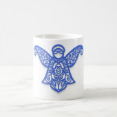 Blue Filigree Angel Silhouette Ornate Lace コーヒーマグカップ (中央)