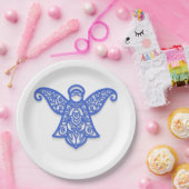 Blue Filigree Angel Silhouette Ornate Lace ペーパープレート (パーティー)