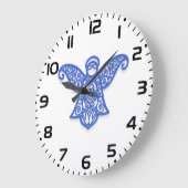 Blue Filigree Angel Silhouette Ornate Lace ラージ壁時計 (傾斜)