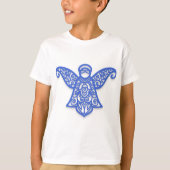 Blue Filigree Angel Silhouette Ornate Lace Tシャツ (正面)