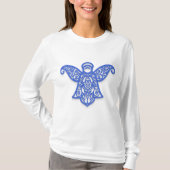 Blue Filigree Angel Silhouette Ornate Lace Tシャツ (正面)