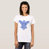 Blue Filigree Angel Silhouette Ornate Lace Tシャツ (正面フル)