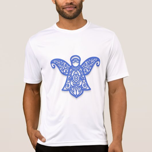 Blue Filigree Angel Silhouette Ornate Lace Tシャツ (正面)