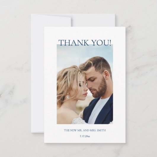 Blue Fine Art Flowers Wedding Thank You Card サンキューカード (正面)