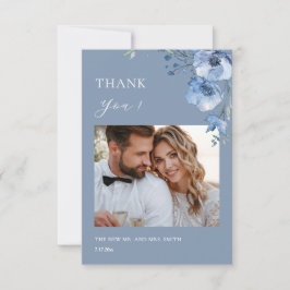 Blue Fine Art Flowers Wedding Thank You Card サンキューカード