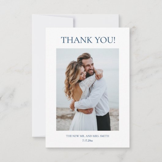 Blue Fine Art Flowers Wedding Thank You Card サンキューカード (正面)